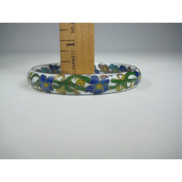 Vintage Floral Cloisonné Bangle Bracelet 7 inch Diameter CHIP SMALL - Picture 2 of 9